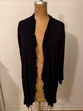 Black Ruffle Open-Front Women's Cardigan, gypsy style, XXL